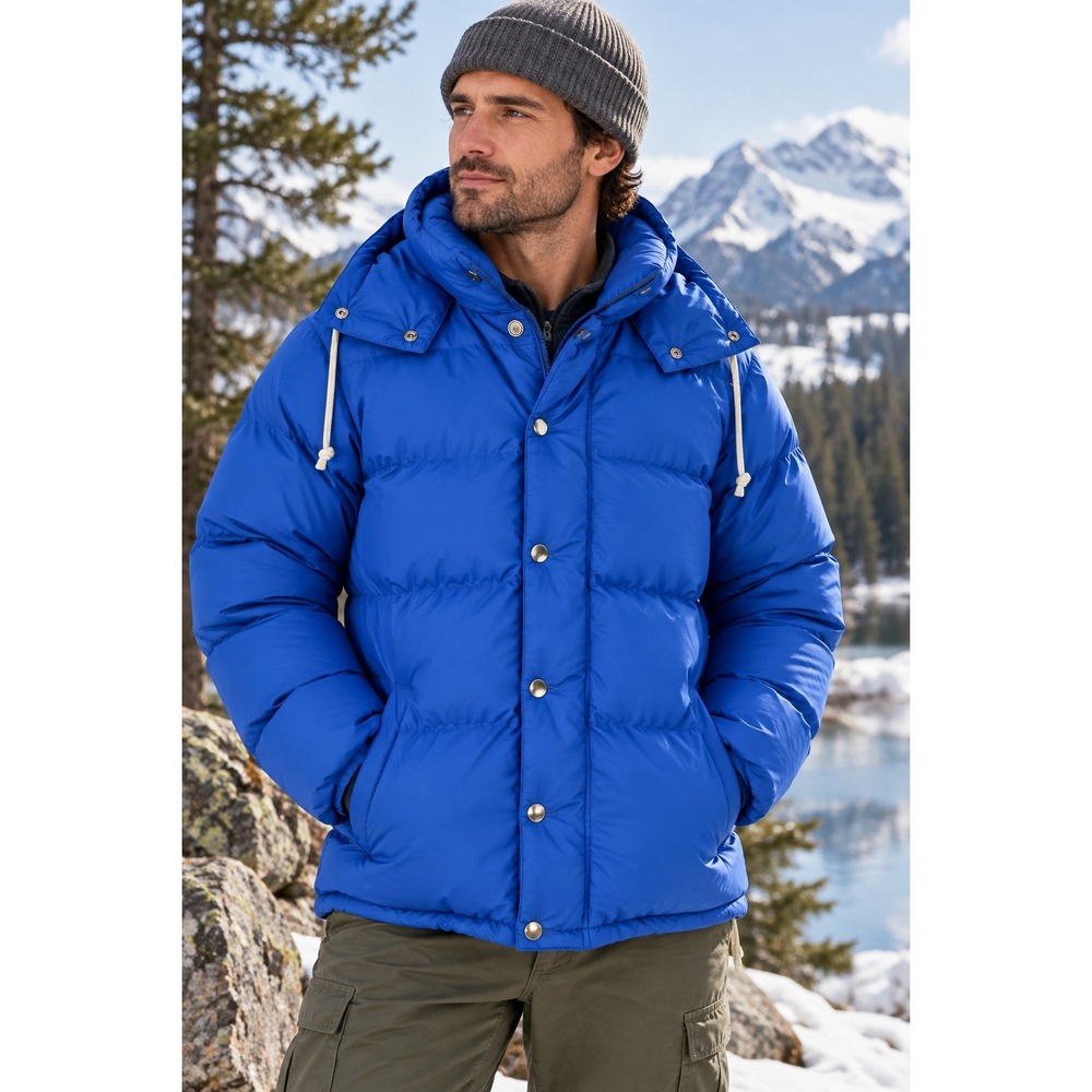 Vtg REI Mens Goose Down Parka Jacket Sz XL Blue Hooded Quilted Insulated Puffer